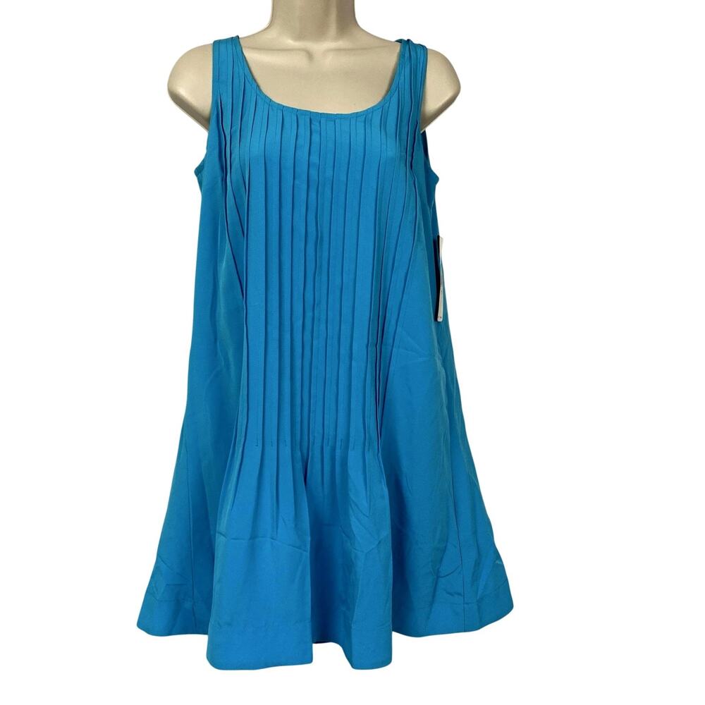 Ralph Lauren Mini Dress Womens 2 Small Blue Pleated Tank Trapeze Swing Pockets